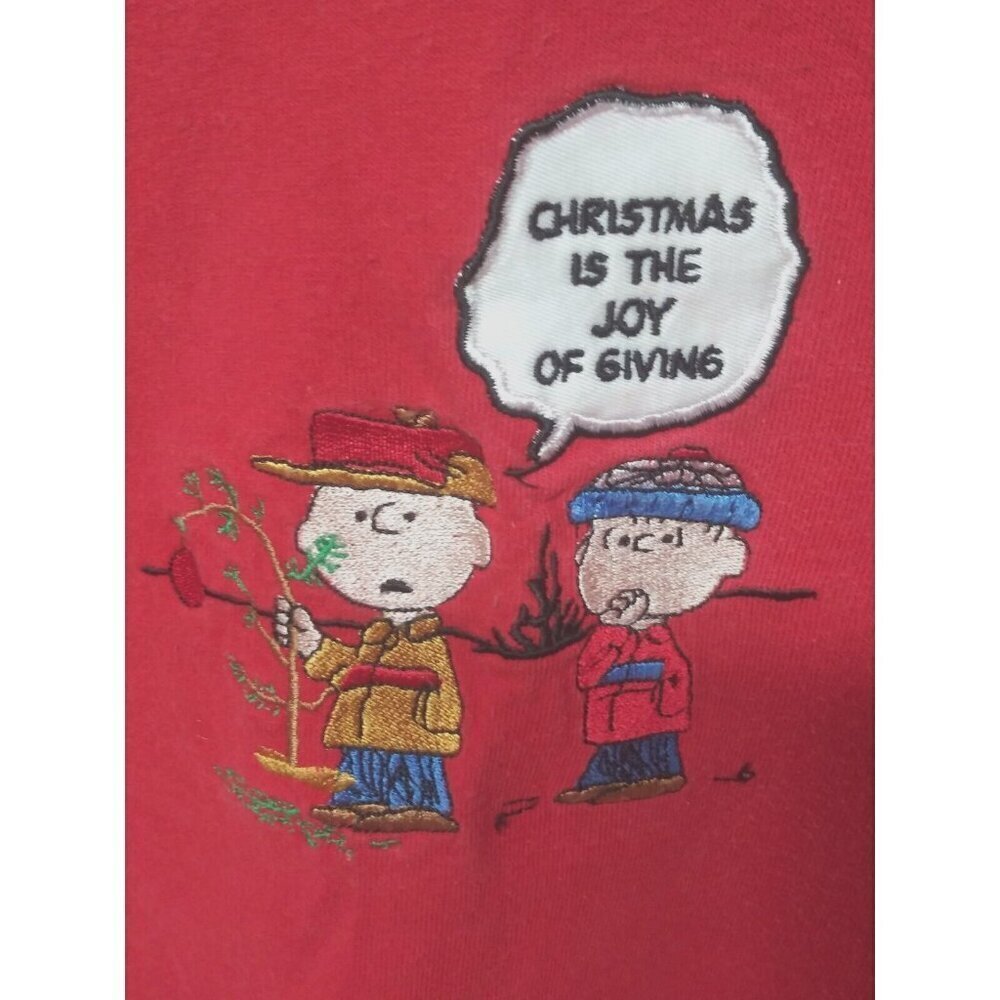 VTG Charlie Brown & Linus T SHIRT Sz L PEANUTS red short sleeve cotton some wear